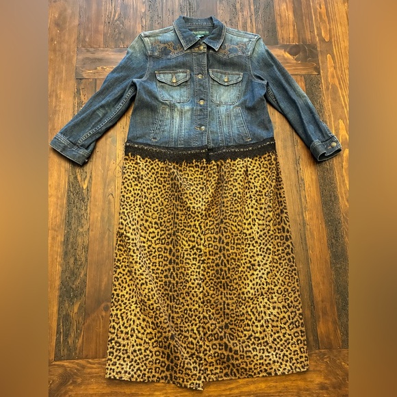 Ralph Lauren Jackets & Blazers - Ralph Lauren Upcycled Jacket Petite Large Denim Leopard Rare Coat